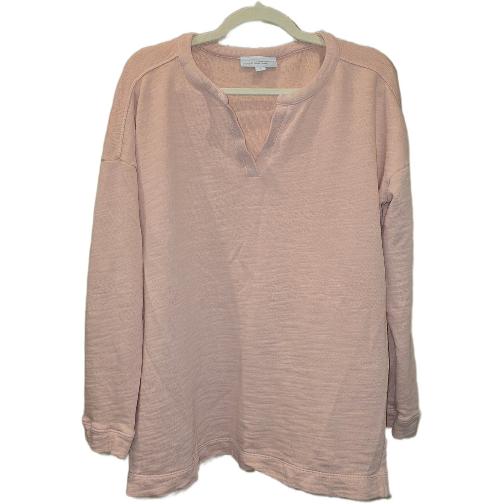 Pure Jill J. Jill Organic Cotton Split Neck Sweatshirt Peach Pink Large
